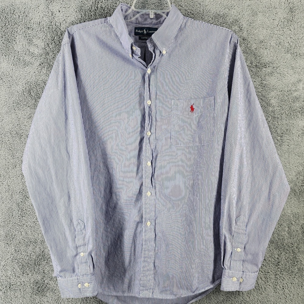 Polo Ralph Lauren Shirt Mens XXL Purple Stripe Custom Button‎ Down Red Pony Logo